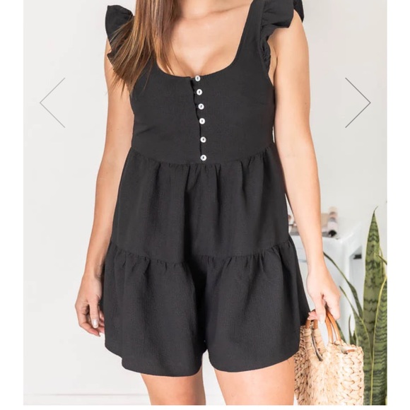 THE ONLY ONE FOR ME BLACK BUTTON FRONT RUFFLED ROMPER - Picture 4 of 5